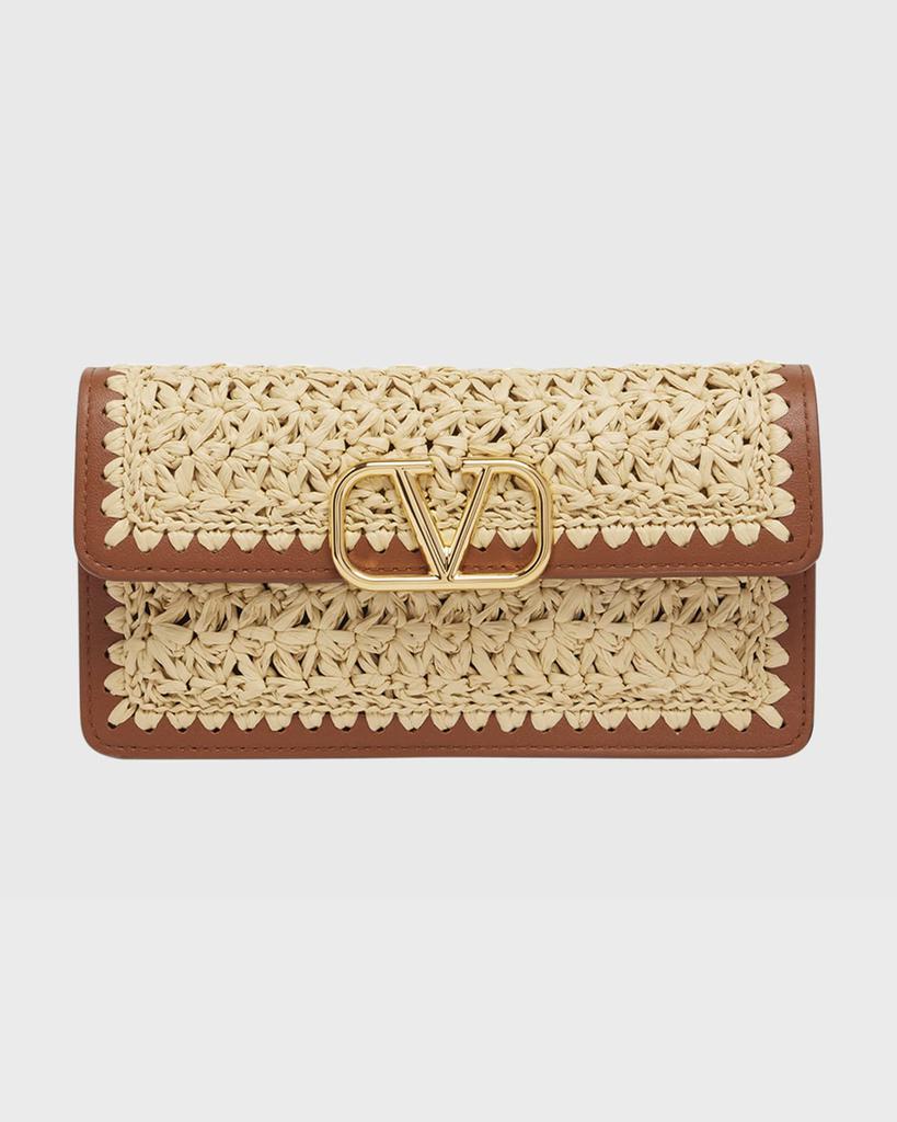 Valentino Garavani VLOGO Crochet Raffia Wallet with Chain