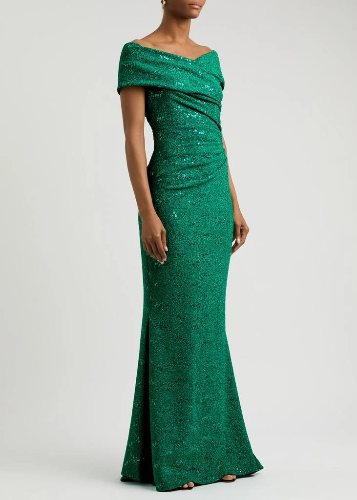 Talbot Runhof Off-the-shoulder embellished metallic gown 2