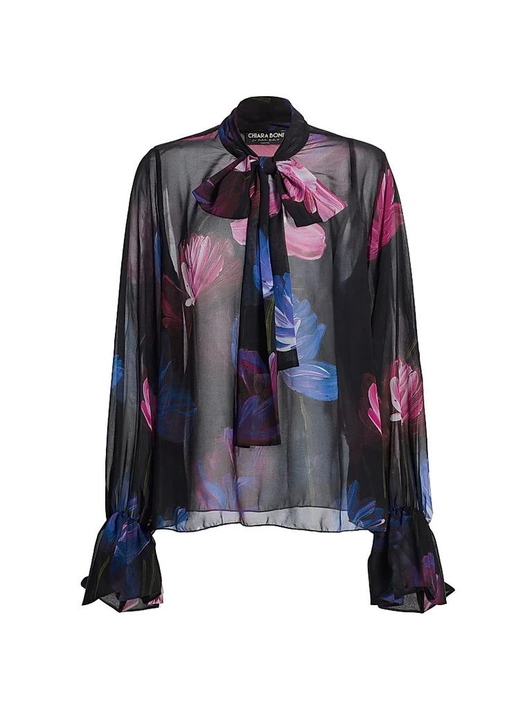 Chiara Boni Mihai Floral Chiffon Tieneck Blouse