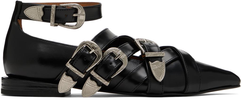 Toga Pulla Black Cross Strap Polido Ballerina Flats