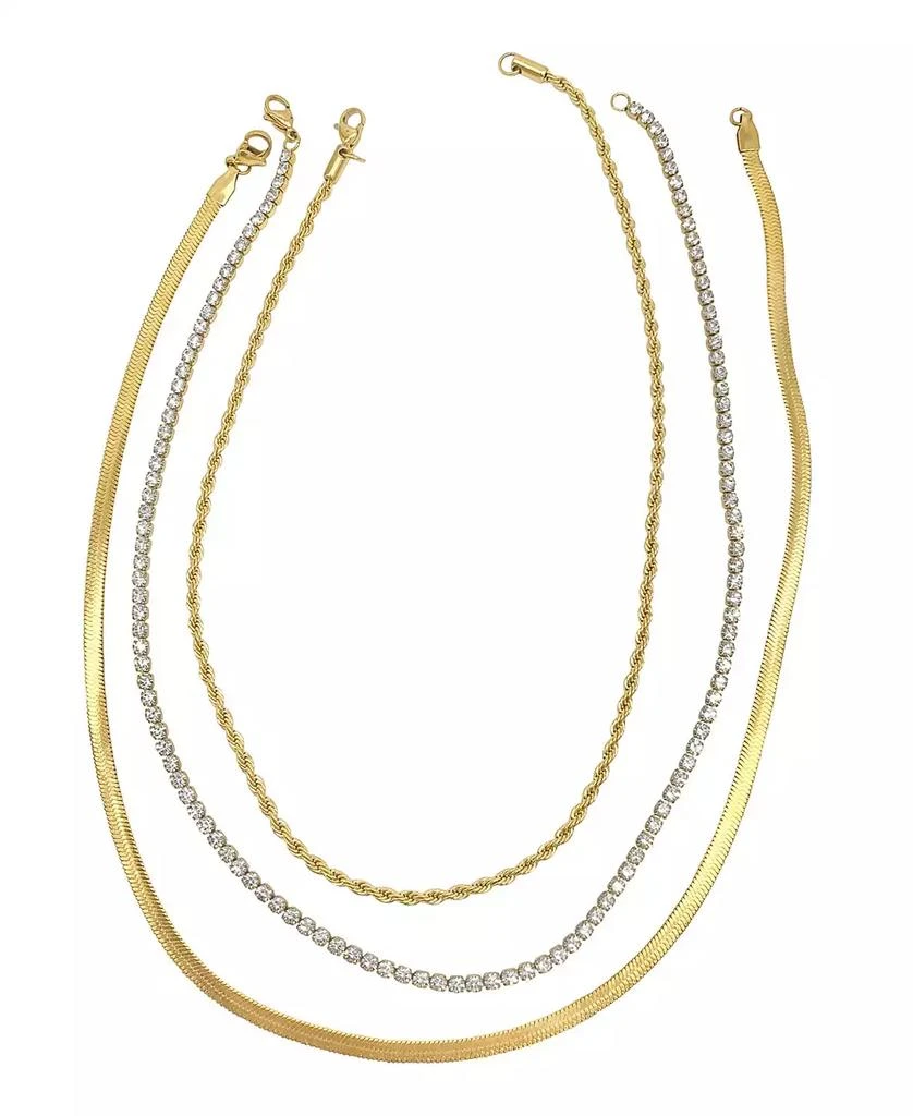 ADORNIA Herringbone Chain, Rope Chain, and Tennis Necklace Set 3