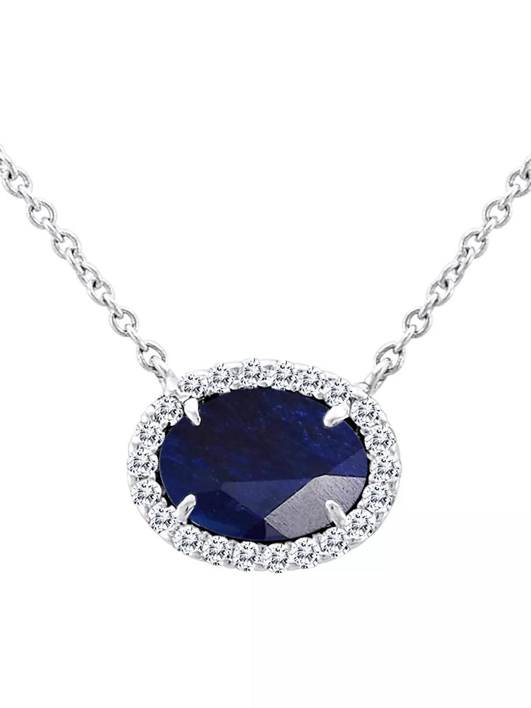 Meira T 14K White Gold, Blue Sapphire, & Diamond East-West Oval Pendant Necklace