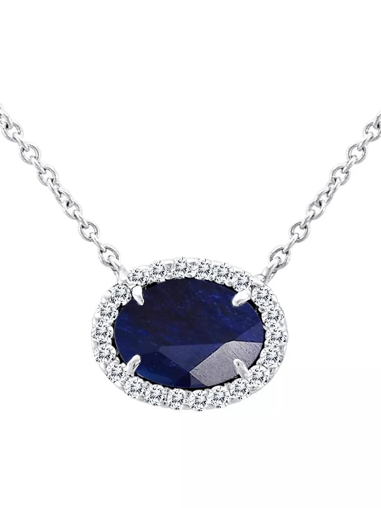 Meira T 14K White Gold, Blue Sapphire, &amp; Diamond East-West Oval Pendant Necklace 1