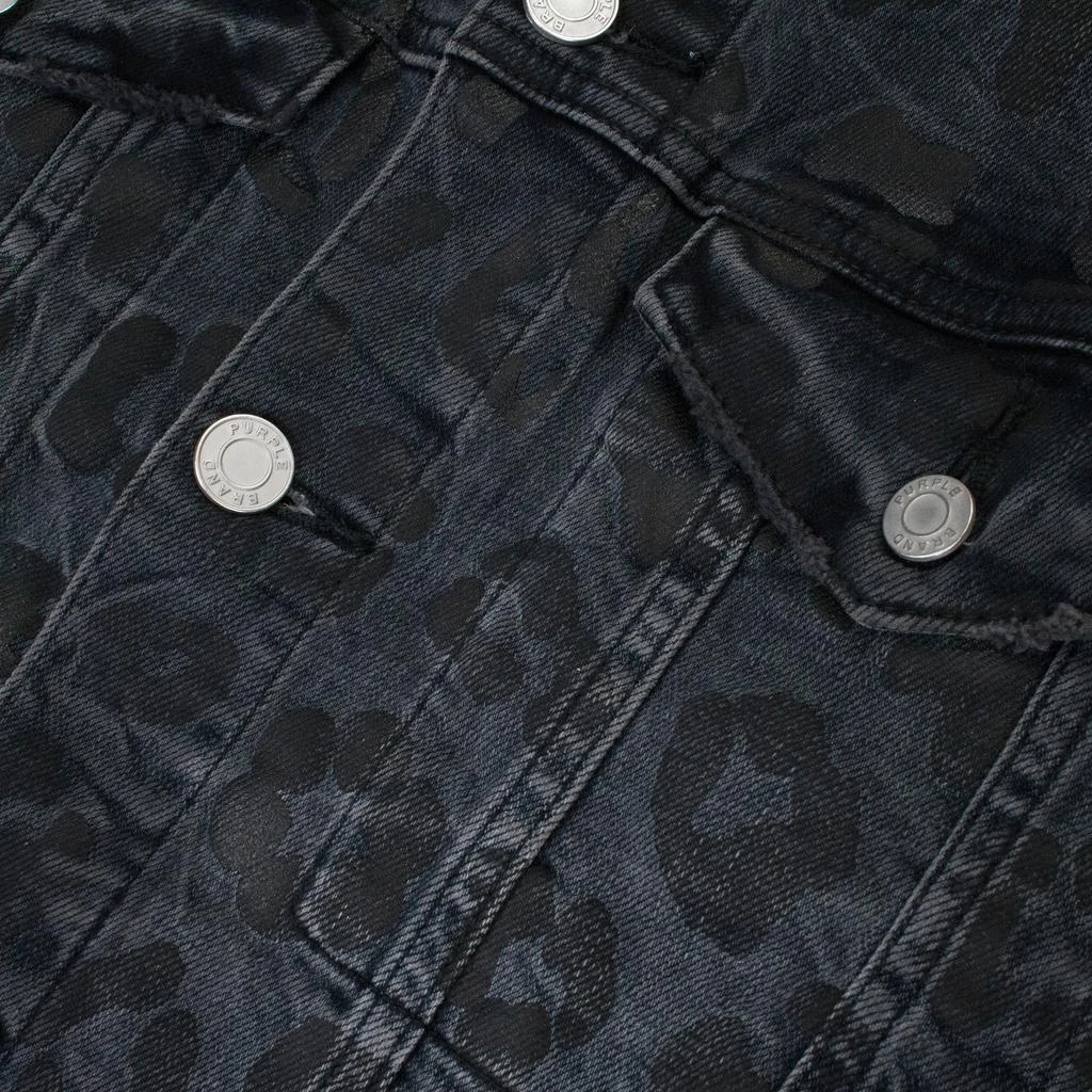 Purple Brand MONOGRAM LEOPARD PRINT TRUCKER Black DENIM JACKETS 1