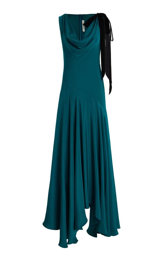 Rodarte Rodarte Velvet-Trimmed Silk Crepe Cowl-Neck Maxi Dress - Moda Operandi - Blue - US US 0