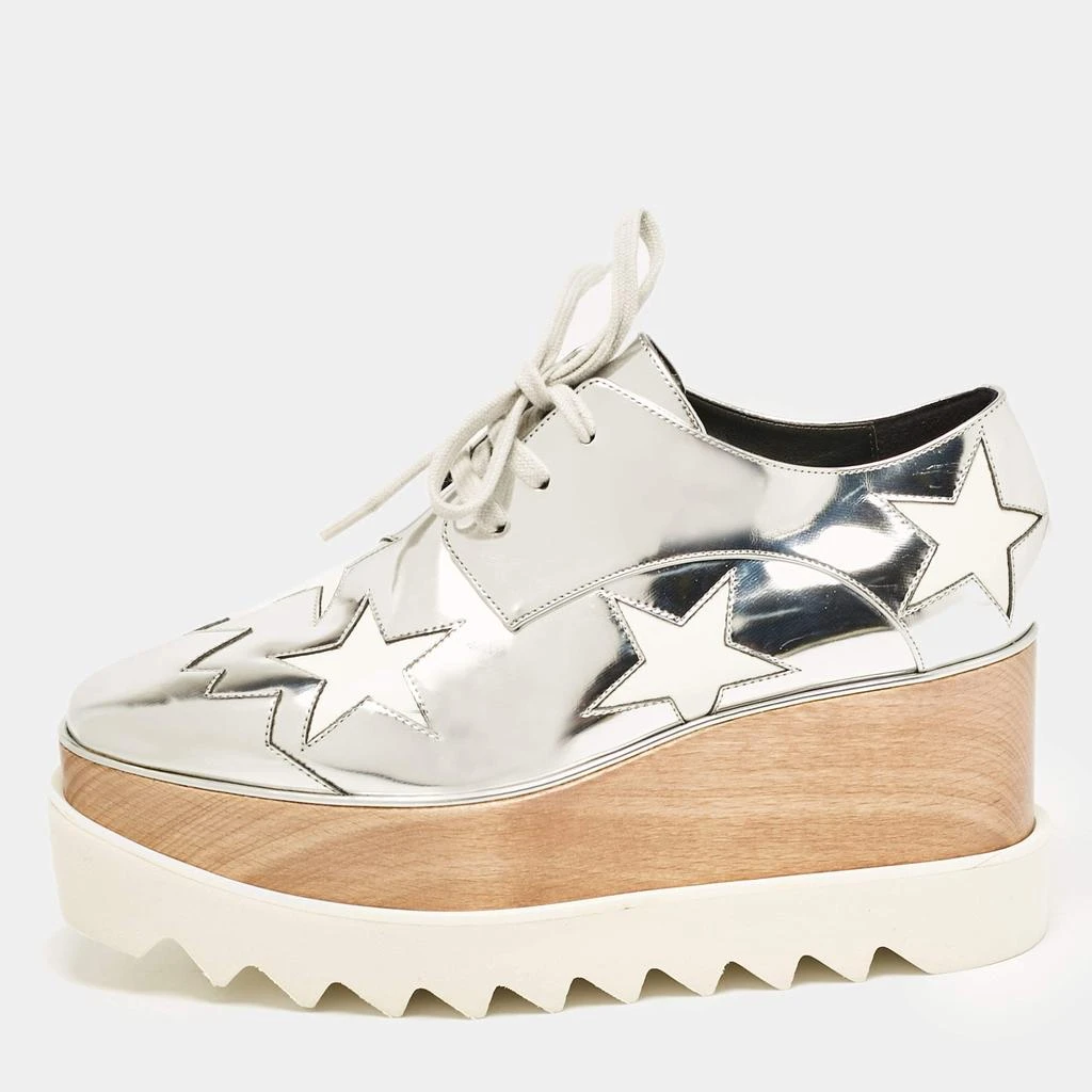 Stella McCartney Stella McCartney Silver Faux Leather Elyse Star Platform Sneakers Size 35 1