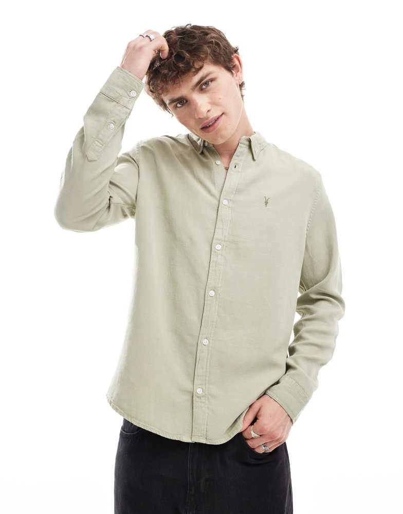 ALL SAINTS AllSaints Laguna long sleeve linen shirt in green 1