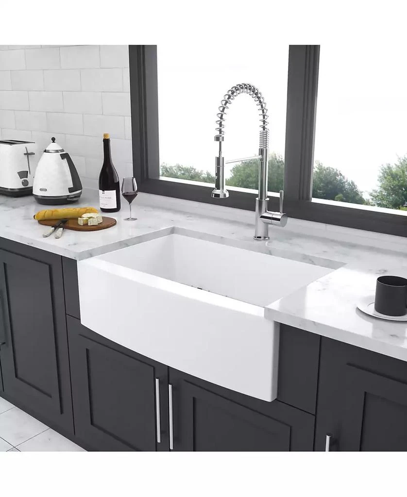Flynama 30x21x10 Inch White Farmhouse Kitchen Sink Ceramic Porcelain Arch Edge Apron Front Single Bowl With Drain Assembly Dish Grid 4
