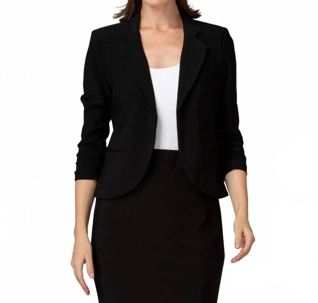 JOSEPH RIBKOFF Ruched Sleeve Blazer In Black