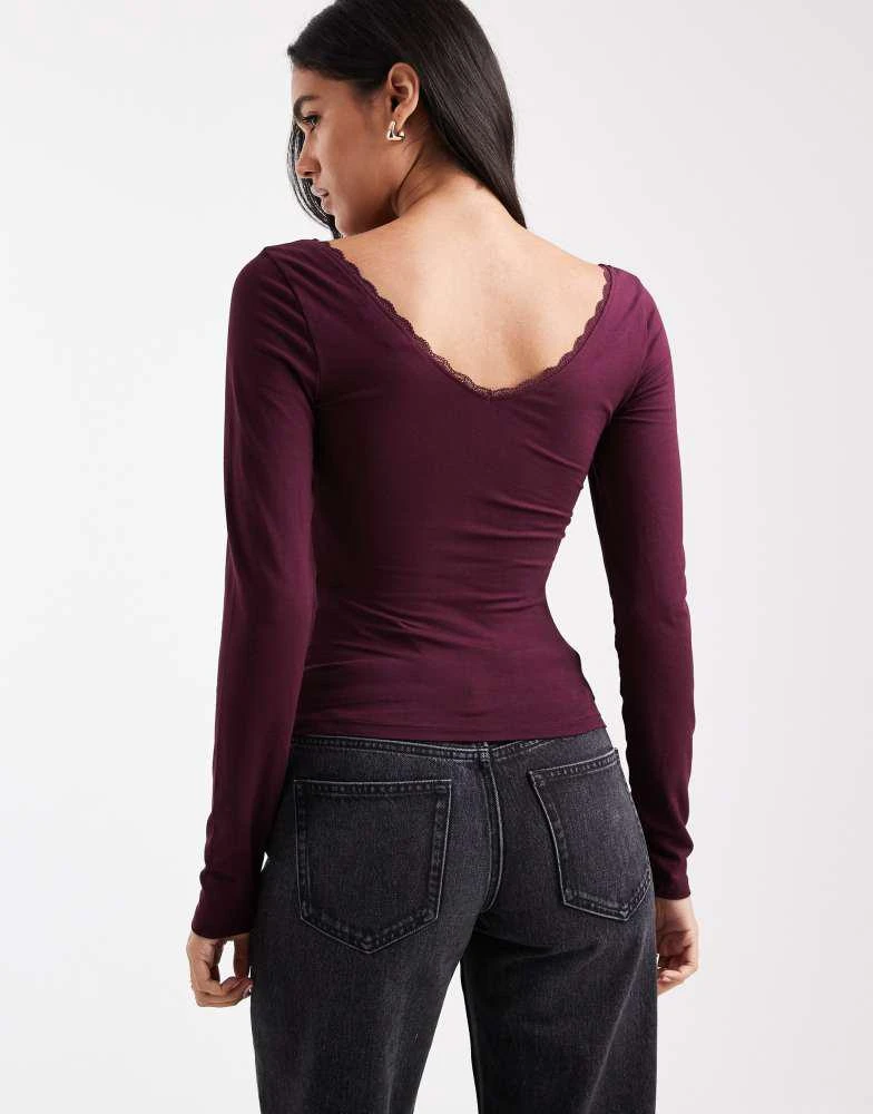 Miss Selfridge Miss Selfridge ruched front bow detail long sleeve top in plum 4