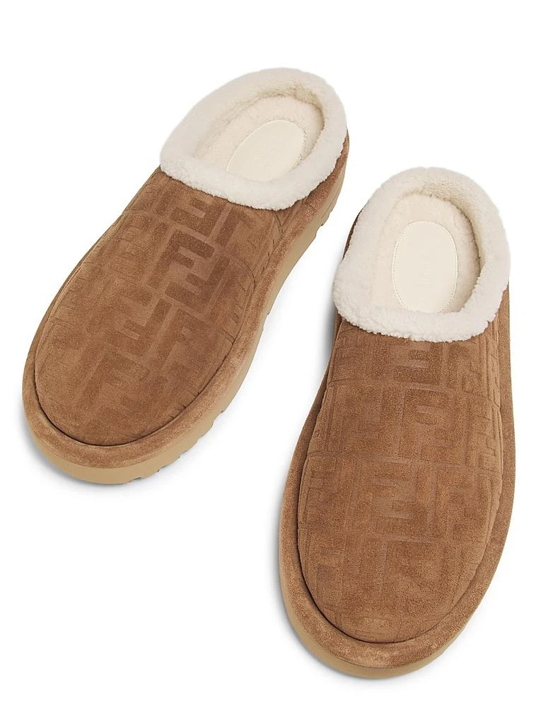Fendi Suede Shearling-Lined Sabot Mules 4