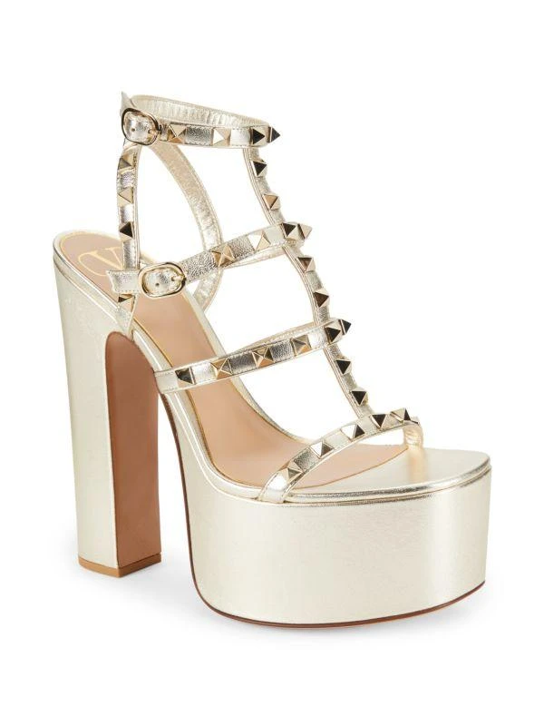 Valentino Rockstud Metallic Leather Platform Sandals 2