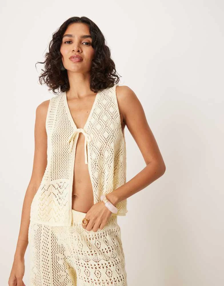 ASOS ASOS DESIGN knitted tie front top co-ord in ecru