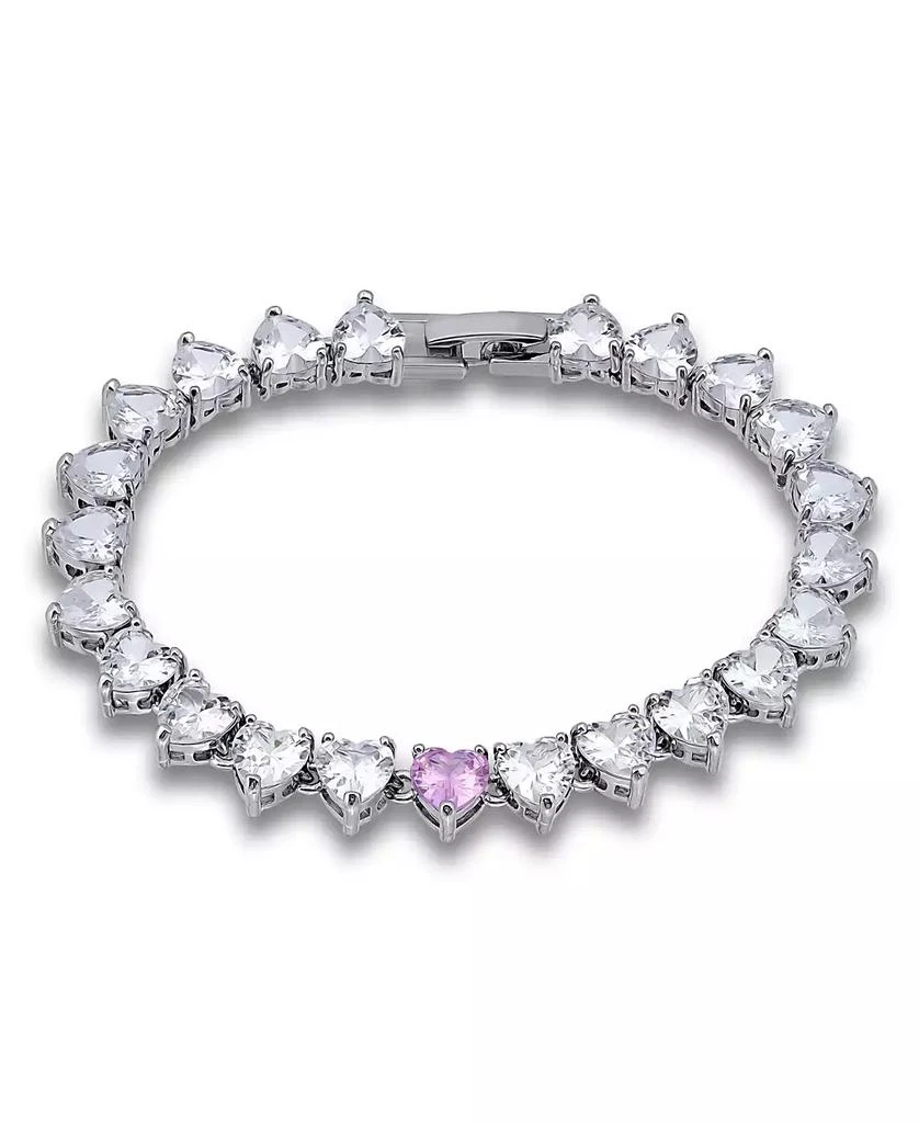 Macy
s 7mm Heart Cut Cubic Zirconia Stones with 7mm Pink Center Cubic Zirconia Stone Bracelet, Created for Macy
s