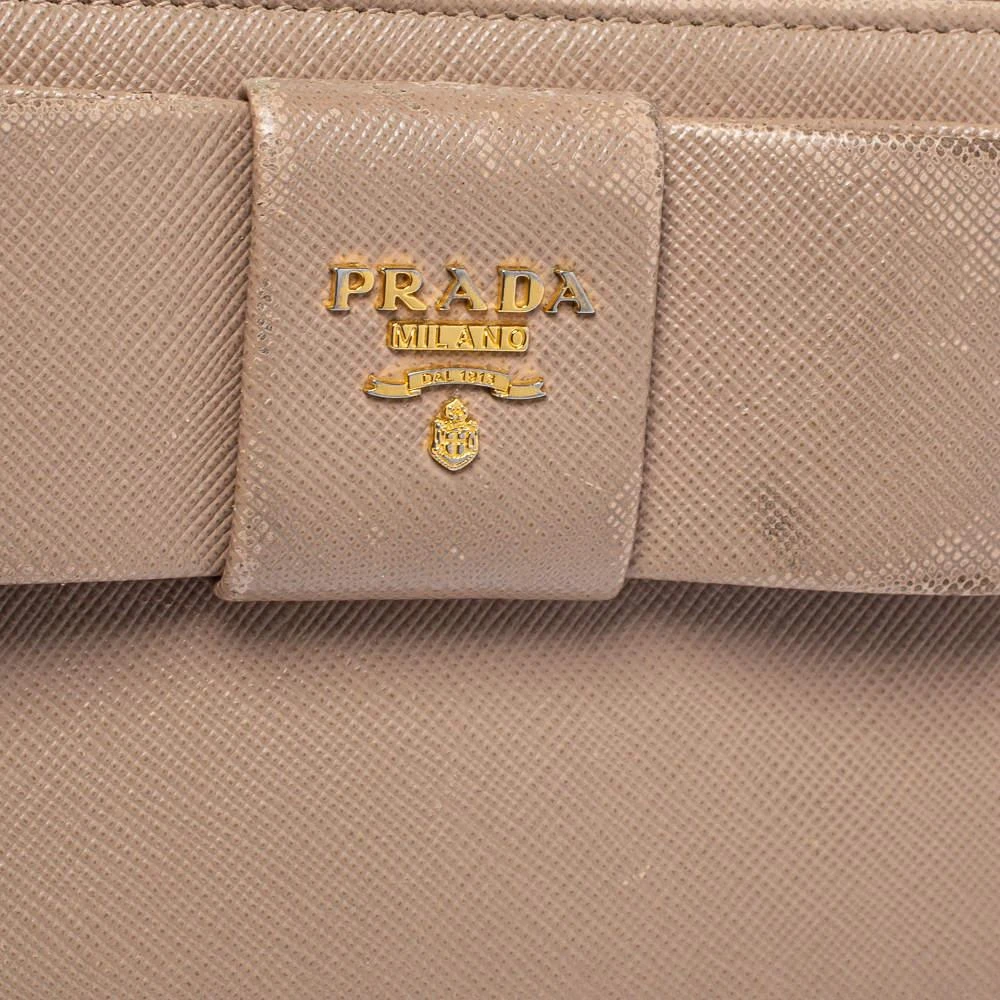 Prada Prada Beige Saffiano Leather Bow Zip Around Wallet 6
