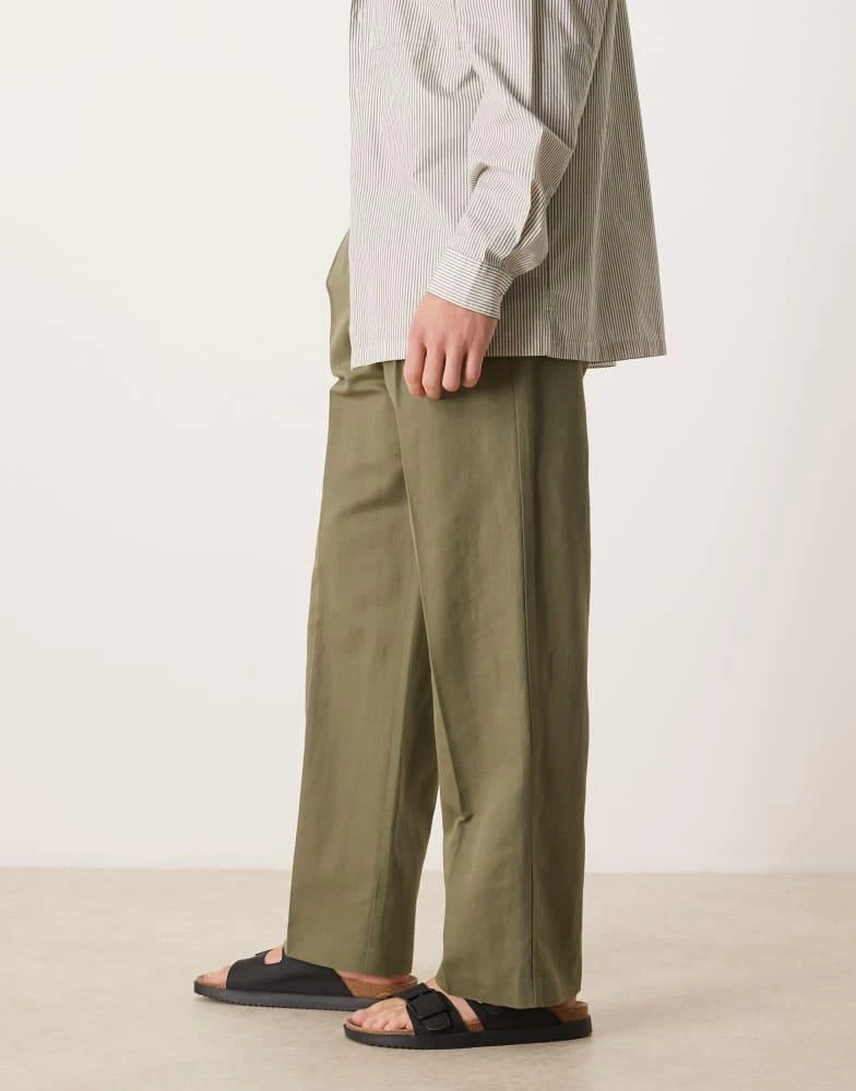 ASOS ASOS DESIGN smart pleated linen rich wide leg trousers in olive green 3