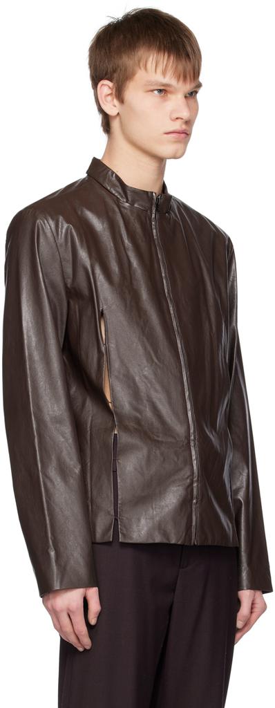 TheOpen Product SSENSE Exclusive Brown Slit Faux-Leather Jacket