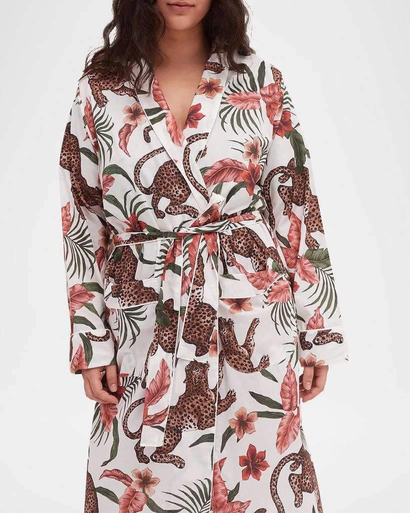 Desmond & Dempsey Animal-Print Piped Organic Cotton Robe 4