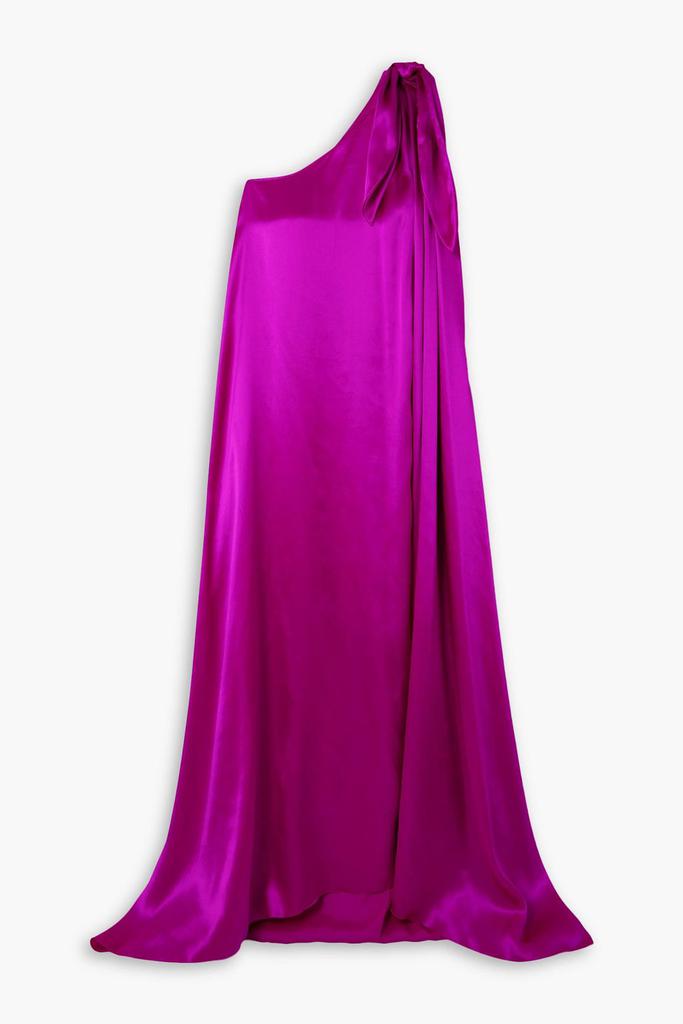 Halpern One-shoulder bow-detailed silk-satin gown