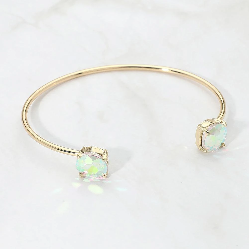 FASHNZFAB Faceted Round Stone Cluster Tip Cuff Bracelet