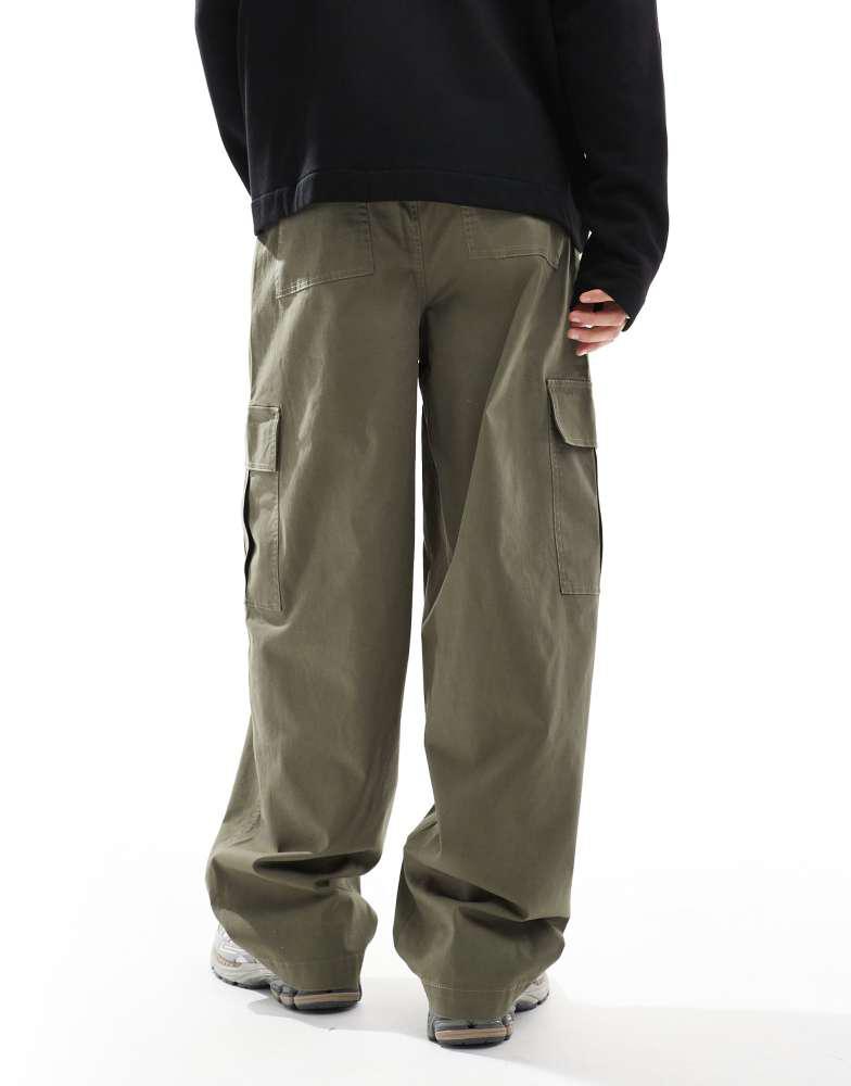 ASOS ASOS DESIGN super baggy cargo trousers with elasticated waist in washed green