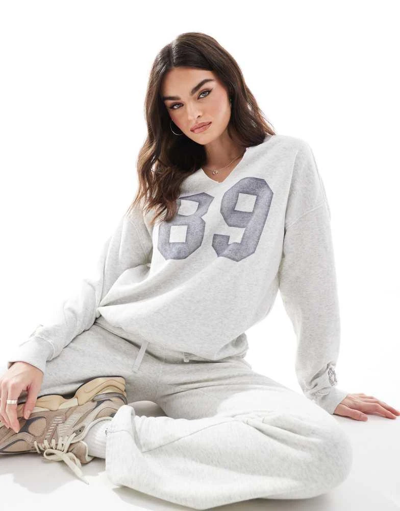 HOLLISTER Hollister varsity crewneck sweatshirt co-ord in grey 1