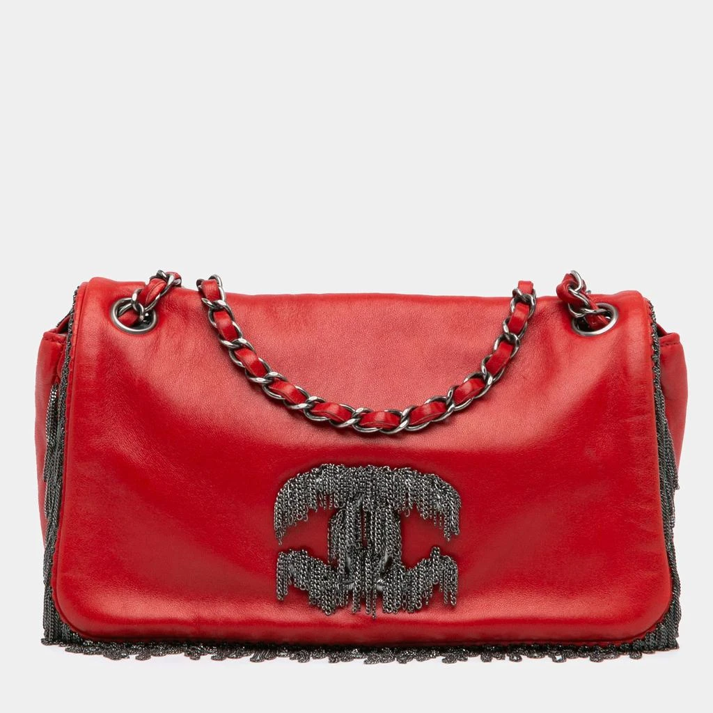 Chanel Chanel Red Lambskin Leather Small Rock and Cabaret Fringe Chain Flap Bag 1