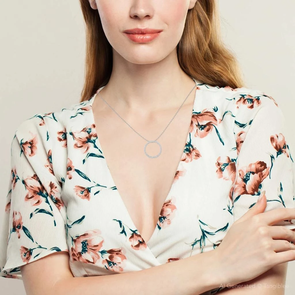 Pompeii3 1Ct Circle Diamond Pendant White Gold Necklace Lab Grown 4