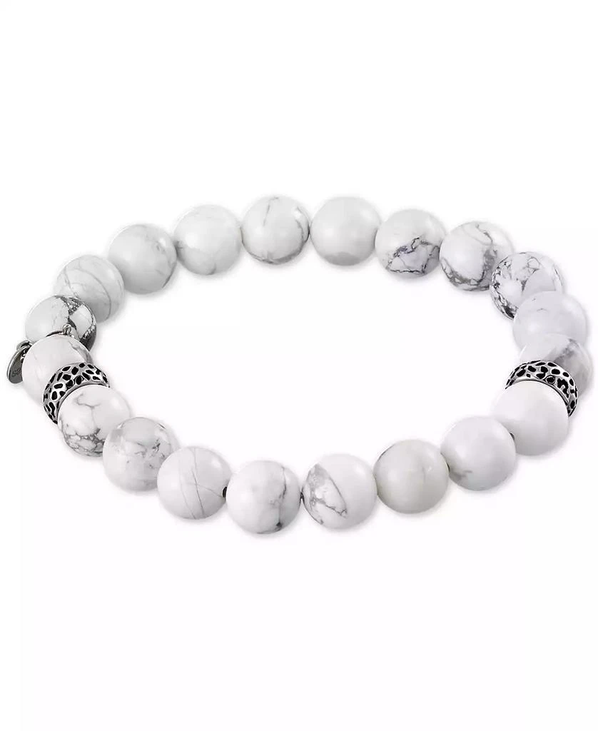 LEGACY for MEN by Simone I. Smith White Agate (10mm) Beaded Stretch Bracelet in Stainless Steel 1