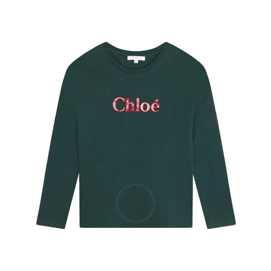 Chloé Girls Logo-Embroidered Long-Sleeved Cotton T-Shirt 1