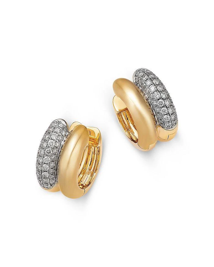 Bloomingdale's Fine Collection Diamond & Polished Double Huggie Hoop Earrings in 14K Yellow Gold, 0.5 tcw