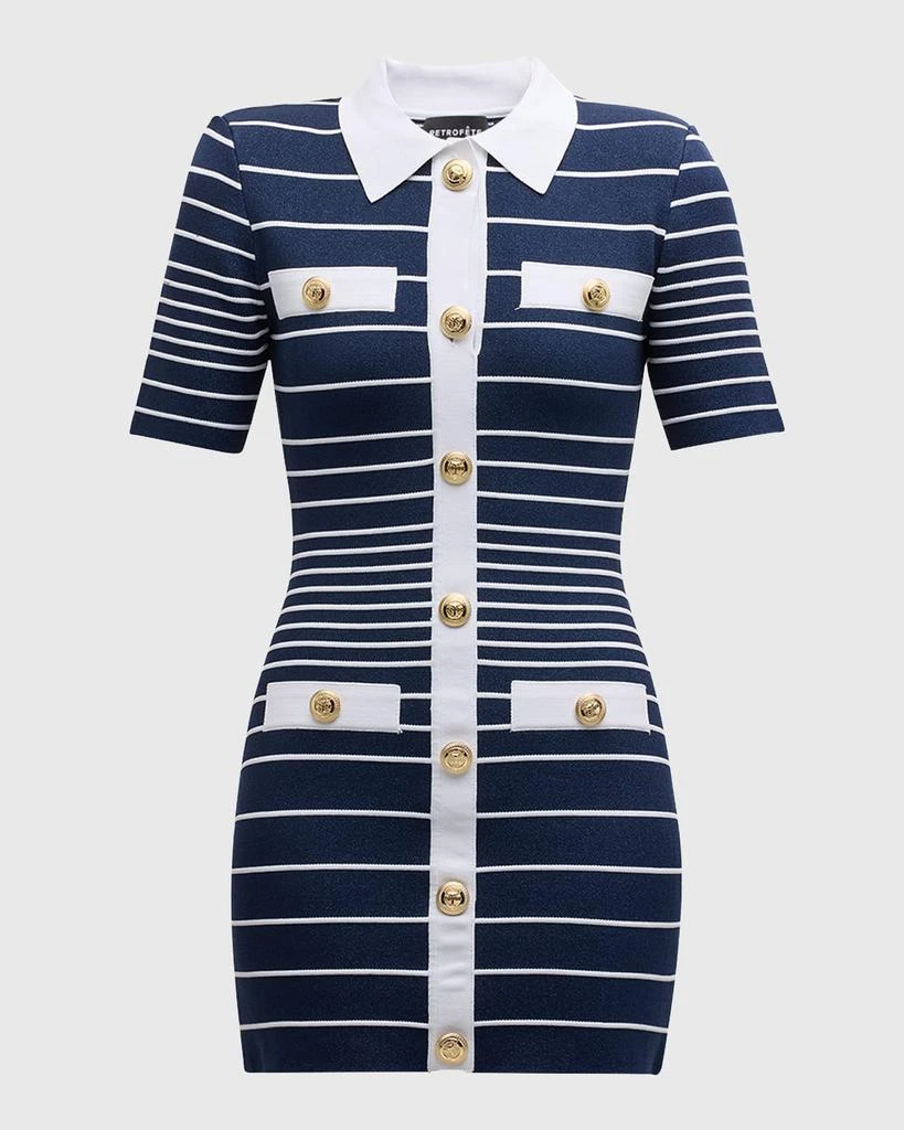 retrofête Kiersten Metallic Stripe Knit Collared Mini Dress 1