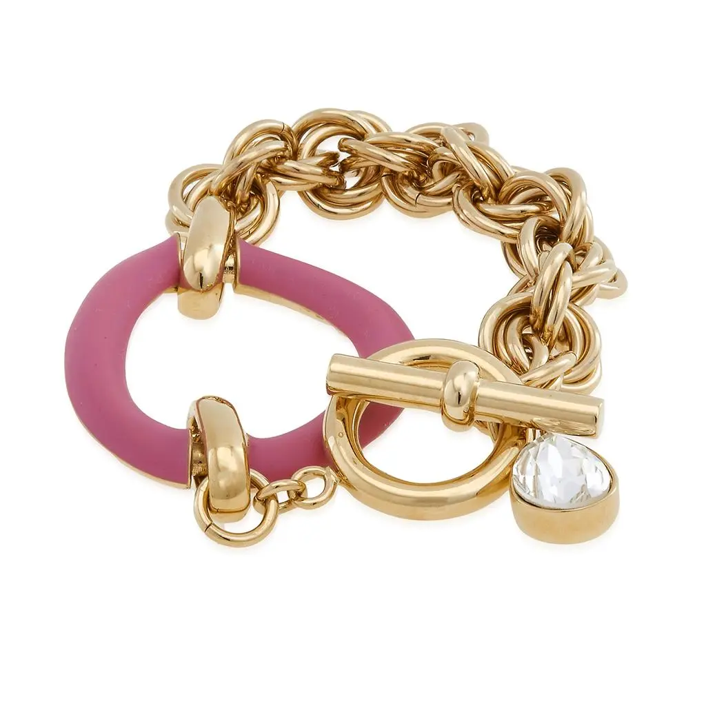 JW Anderson JW Anderson Ladies Gold / Pink Oversized Chain Crystal Bracelet