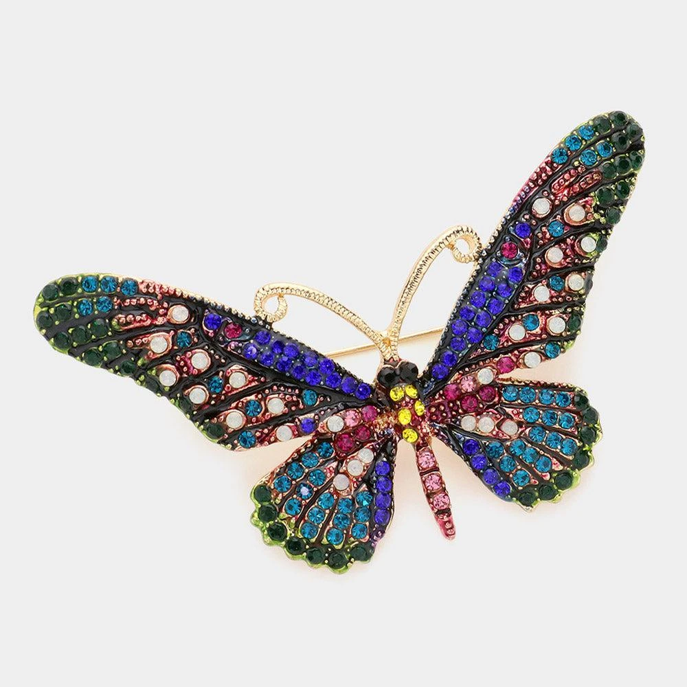 FASHNZFAB Butterfly Rhinestone Pave Brooch