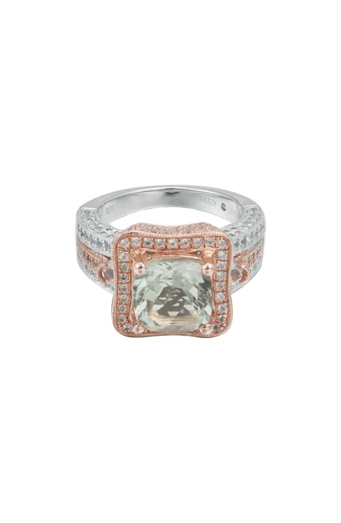 Suzy Levian Green & White Topaz Two-Tone Ring 5