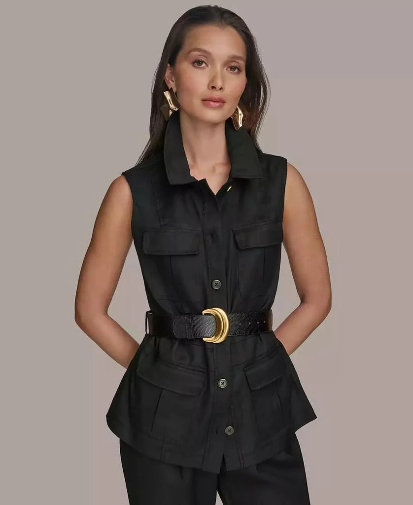 Donna Karan Women's Belted Linen-Blend Utility Vest 1