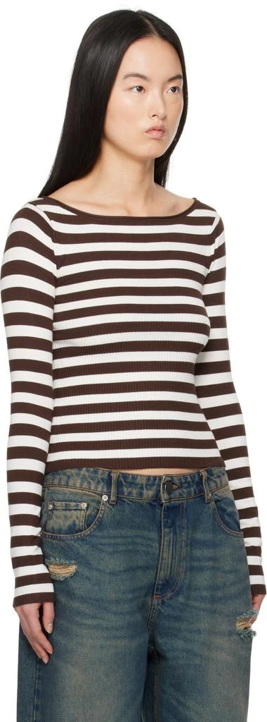 Frankies Bikinis Brown & Off-White Theo Striped Knit Sweater 2