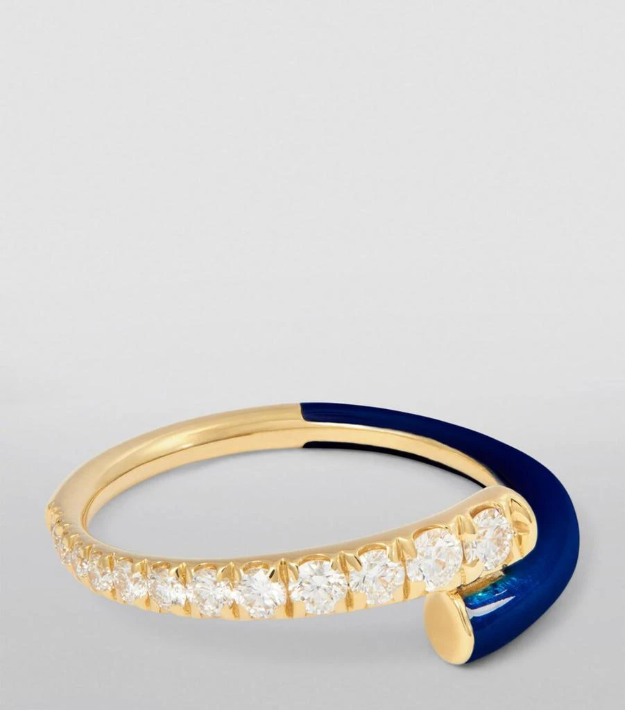 Melissa Kaye Yellow Gold, Diamond and Enamel Pinky Ring 3