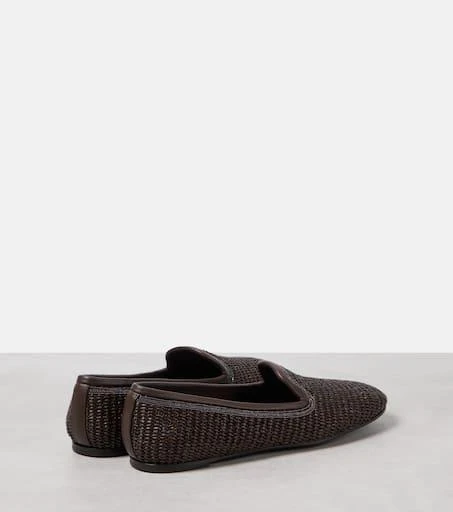 Brunello Cucinelli Leather-trimmed raffia slippers 2