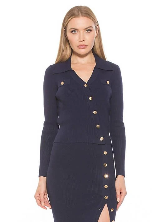ALEXIA ADMOR Admor Sam Asymmetric Collared Button Down Knit Top 1