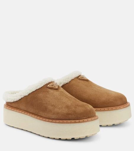 Prada Evolve shearling-lined suede platform mules 1