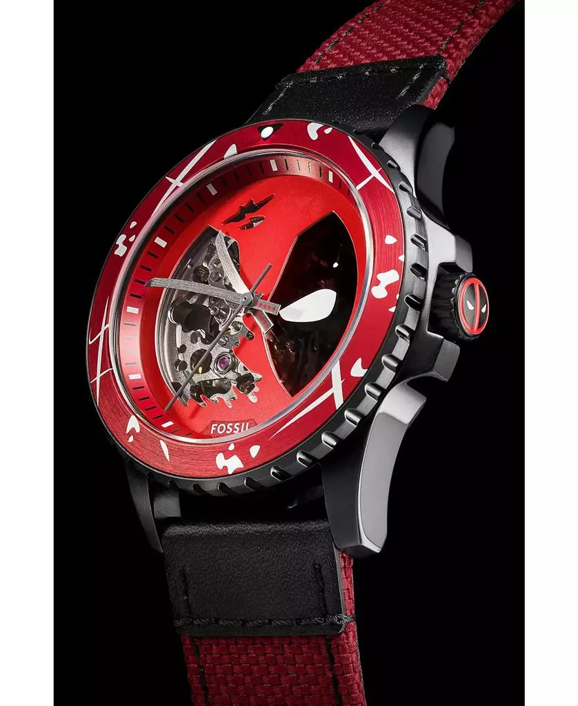 Fossil Unisex Marvel x Limited Edition Automatic Red and Black Nylon and Leather Watch, 42mm 6