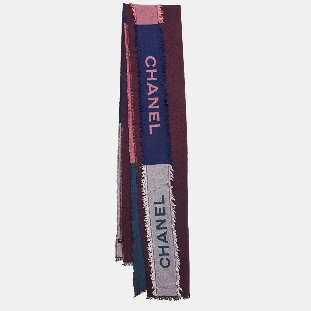 Chanel Chanel Multicolor Logo Pattern Cashmere and Silk Raw Edge Scarf 1