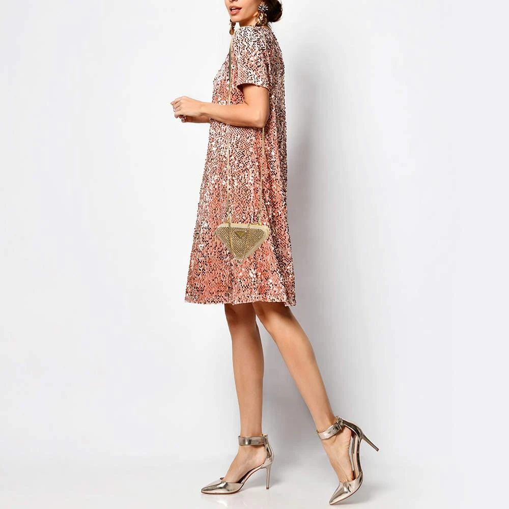Prada Triangle Double Pouch Crystal Embellished Crossbody Bag - Gold
