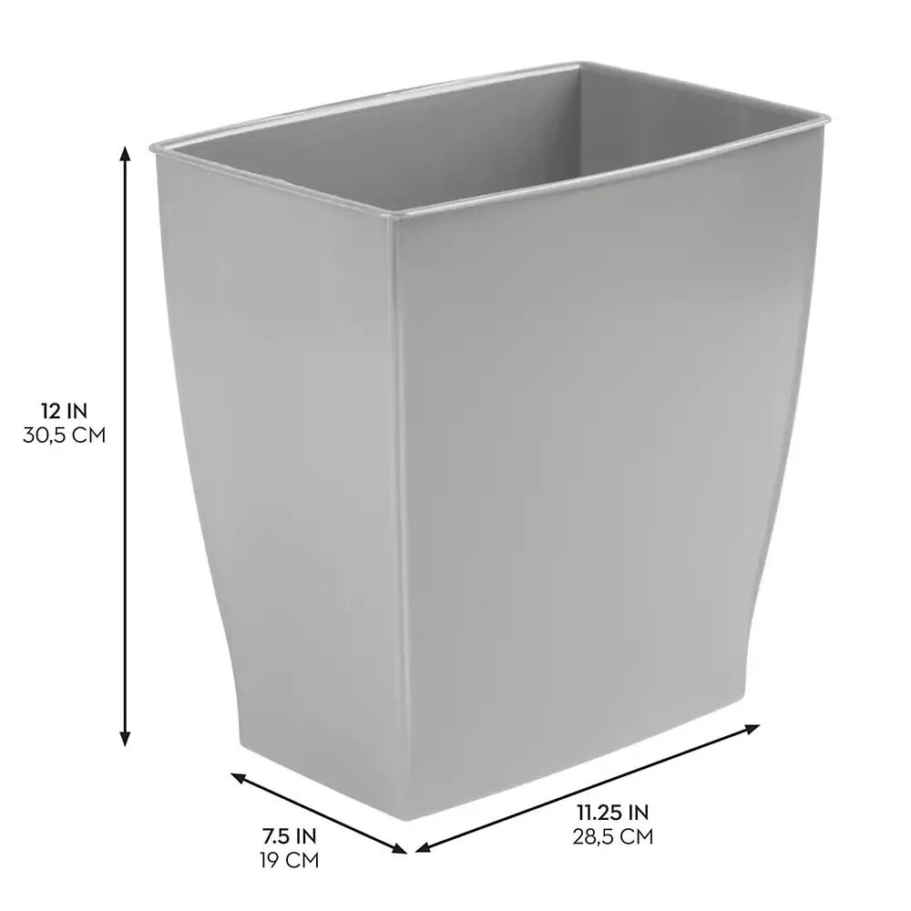 mDesign iDesign Rectangular Trash Can, 2.5 Gallon / 9.5 Liter, 4-Pack, Gray, Made in USA 3