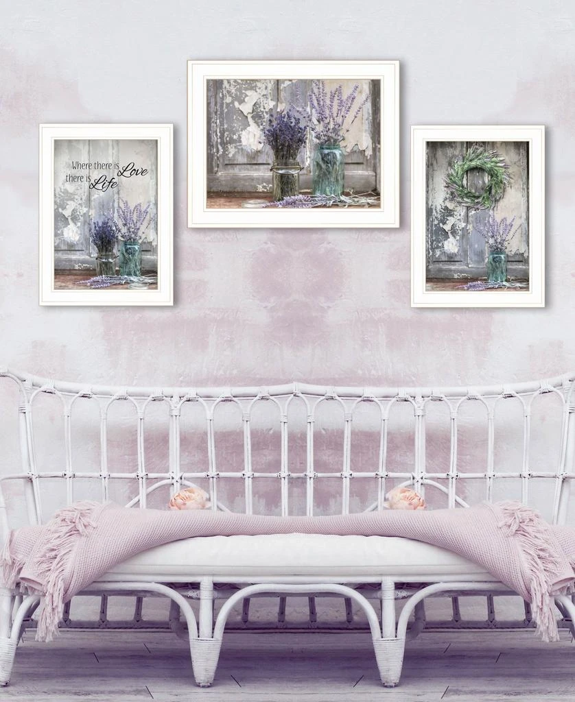 Hivvago Set Of Three Love Life And Lavender White Framed Print Wall Art 5