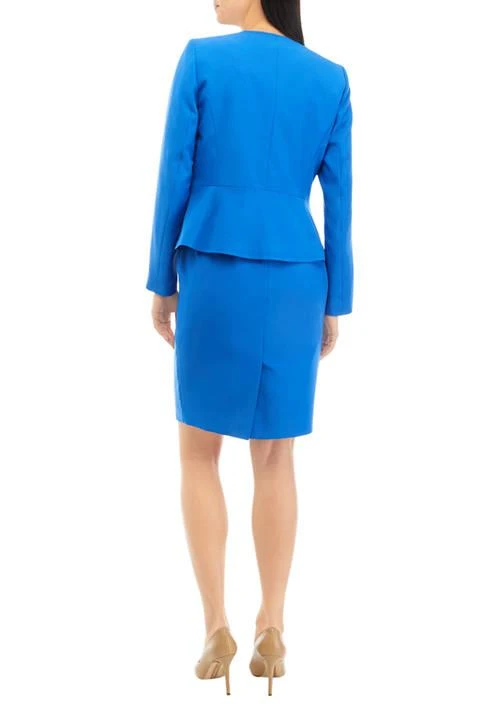 Le Suit Suit Womens Cardigan Jacket With Waist Seam And Sheath Dress Set 2