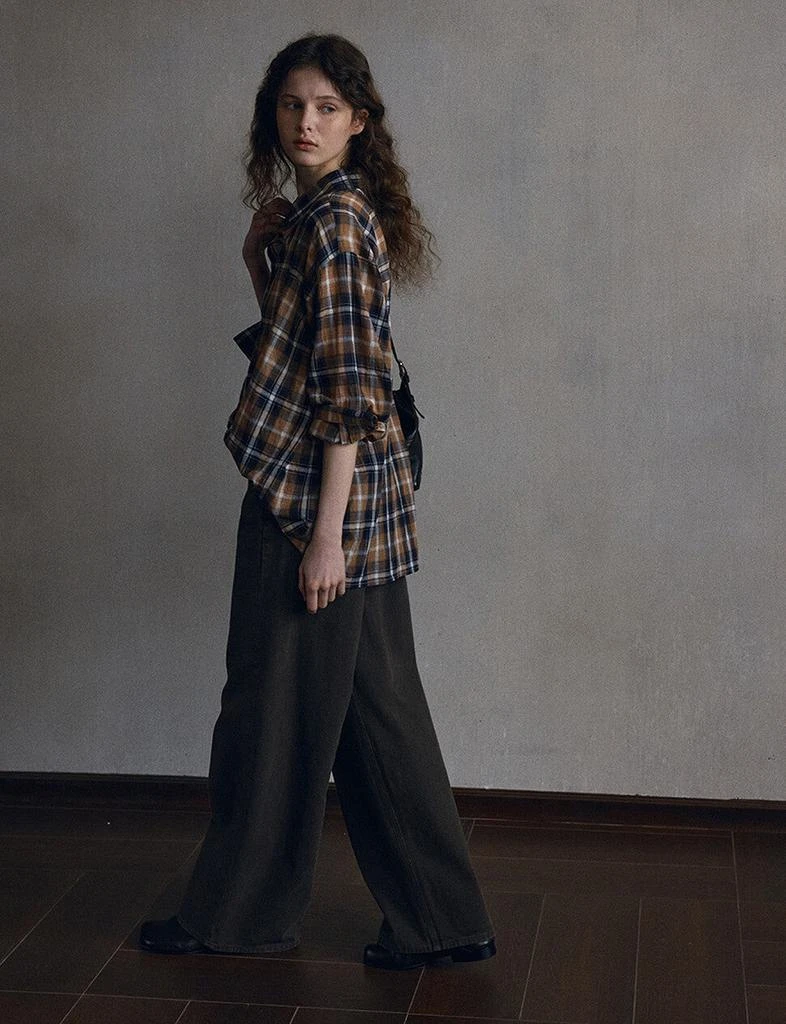 Pixie Market Brown Plaid Oversize Shirt-PREORDER 8