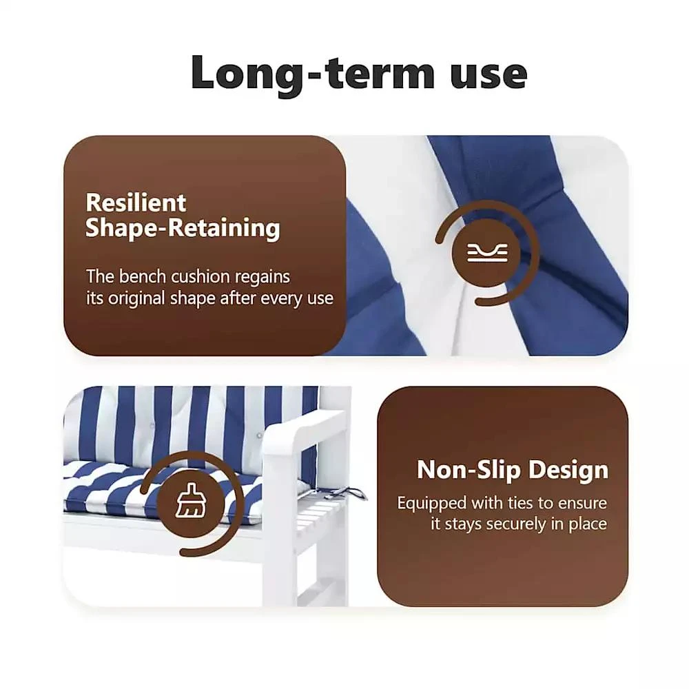vidaXL Garden Bench Cushions 2pcs Blue&White Stripe 47.2"x19.7"x2.8" Fabric 6