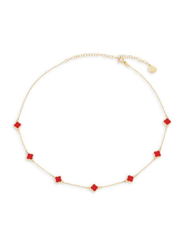 Gabi Rielle Shining Moment 14K Gold Vermeil, Cubic Zirconia & Enamel Clover Necklace